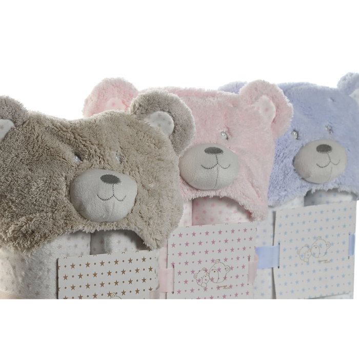 DKD Home Decor Surtido de 3 Mantas con Capucha en Rosa, Azul y Beige DKD Home Decor Surtido de 3 Mantas con Capucha en Rosa, Azul y Beige