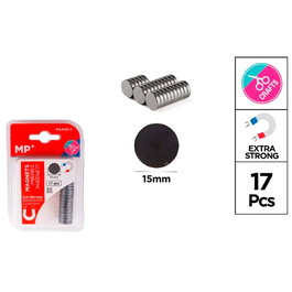 MP Imanes de sujeción extrafuertes Ø15 mm, 17 uds, blister para pizarras magnéticas