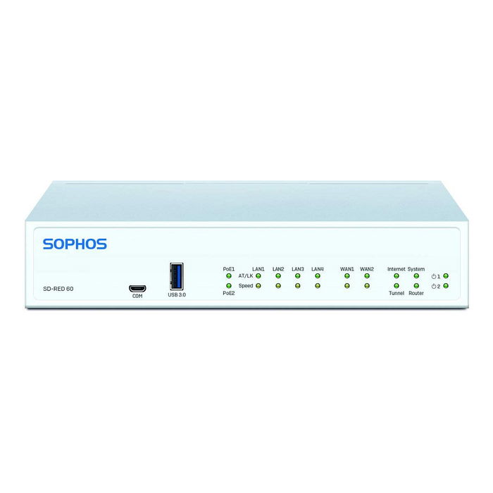Sophos SD-RED 60 Rev 1 Dispositivo de Red Remoto, Firewall 850 Mbps, 4 Puertos LAN Gigabit, PoE 30W, Conectividad por Cable, 256-bit AES, Blanco