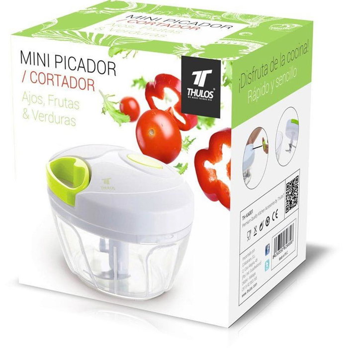 Thulos Picador Manual Mini TH-KA001 para Alimentos con 2 Cuchillas, Recipiente Transparente y Diseño Compacto - 190 g