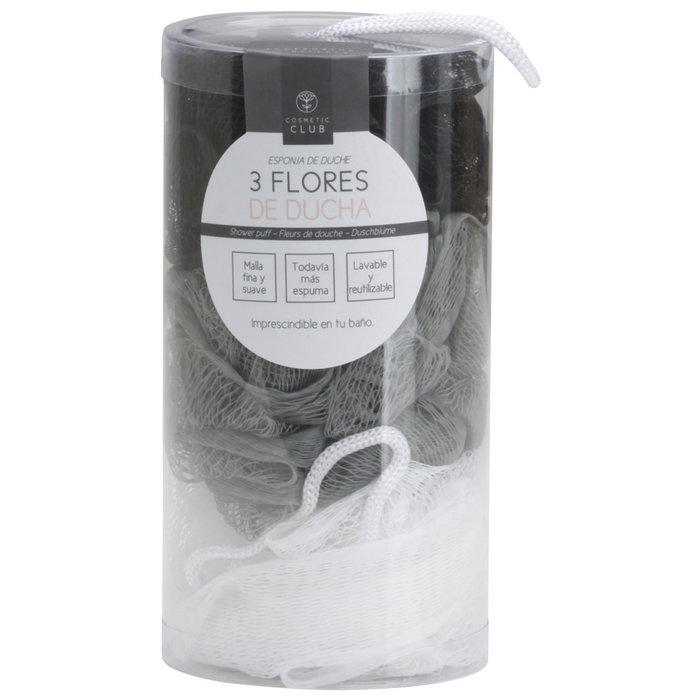 Cosmetic Club Juego 3 Esponjas Flor Ducha Cosmetic Club Gris Rosa Blanco Negro Fucsia