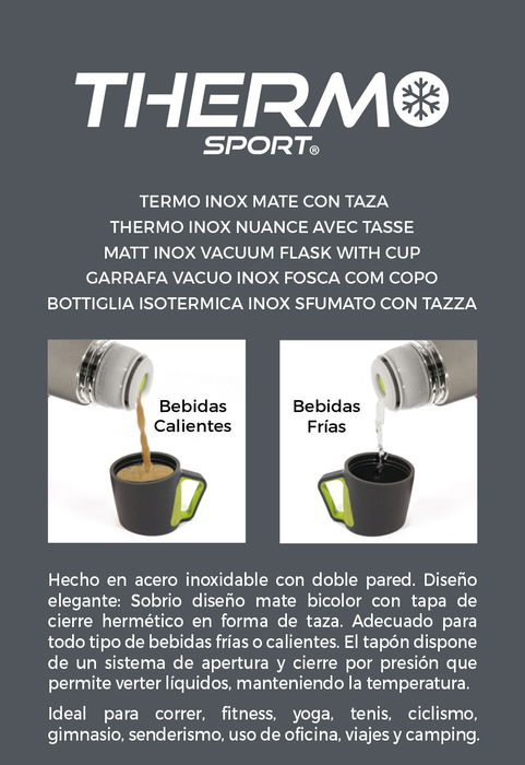 Thermosport - Termo de Acero Inoxidable para Mate, 500 ml, Color Mate, Incluye Taza (8 Unidades)