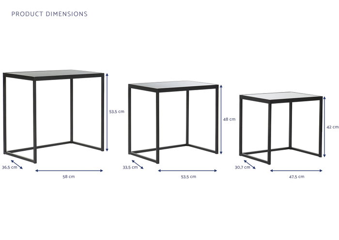 DKD Home Decor Mesita Auxiliar Loft Negra Metal Cristal 36.5 x 53.5 x 58 cm Set de 3 DKD Home Decor Mesita Auxiliar Loft Negra Metal Cristal 36.5 x 53.5 x 58 cm Set de 3