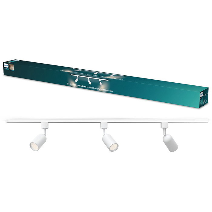Philips Sistema de Riel Easylink con 3 Focos Shea, GU10, Blanco, 5W por Foco, Incluye Riel de 1m, Fuente de Alimentación y Cabezal Ajustable, Compatible con Bombillas LED