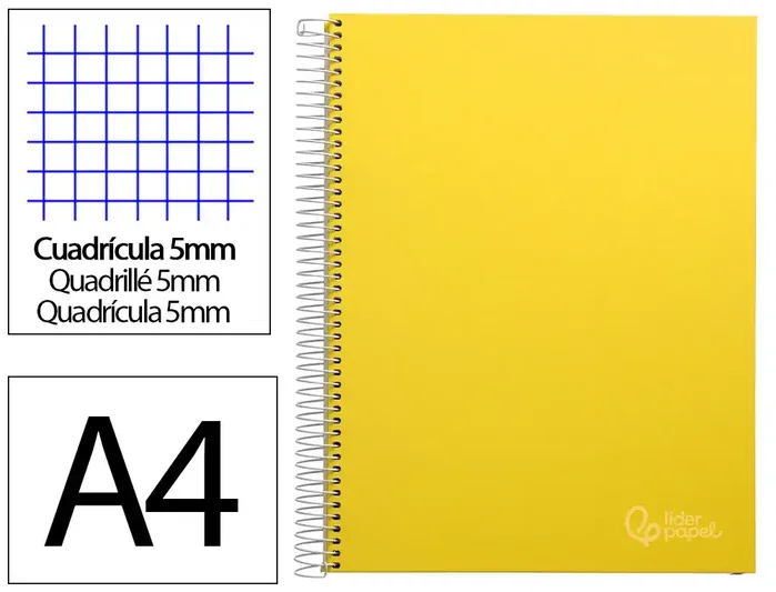 Liderpapel Cuaderno Espiral A4 Micro Jolly Tapa Forrada Amarillo 140 Hojas 75g Cuadro 5mm Liderpapel Cuaderno Espiral A4 Micro Jolly Tapa Forrada Amarillo 140 Hojas 75g Cuadro 5mm