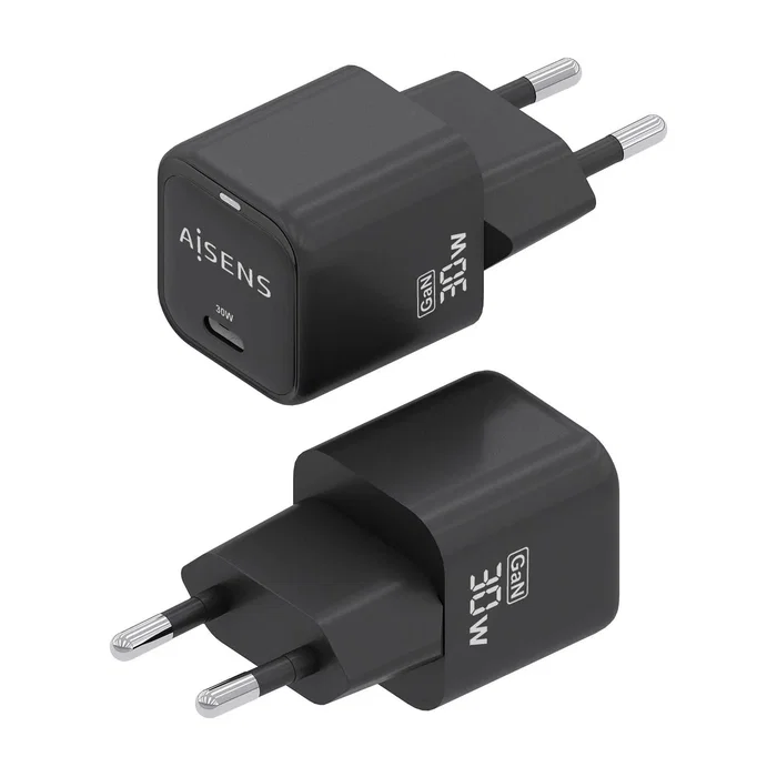 AISENS Cargador GaN 30W USB-C PD3.0 QC4.0 ASCH-30W1P019-BK Negro