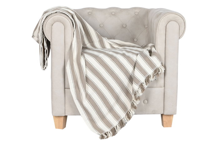 DKD Home Decor Manta Beige Crudo 250 x 150 cm Algodon reciclado Poliester Hecho a mano DKD Home Decor Manta Beige Crudo 250 x 150 cm Algodon reciclado Poliester Hecho a mano
