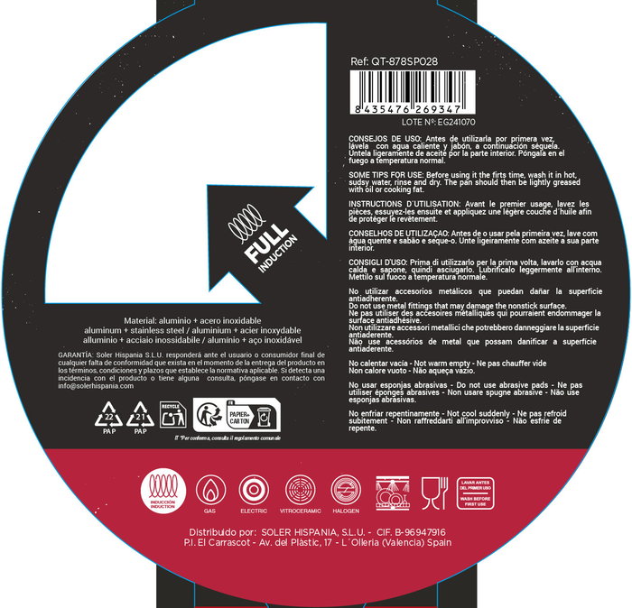 Quttin Sarten 28 cm Aluminio Forjado Induccion Full Spiral (4 Unidades)