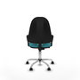 Silla de oficina Algarra con mecanismo Contacto permanente básico tapizada con Tela color Turquesa. Equipada con Base cromada, Brazos fijos y Ruedas autofrenantes