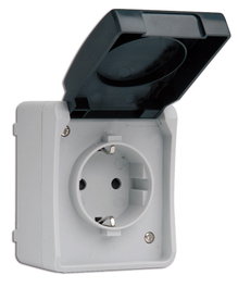 SIMON Base de enchufe y tapa Simon Estanca superficie 10/16A 250V