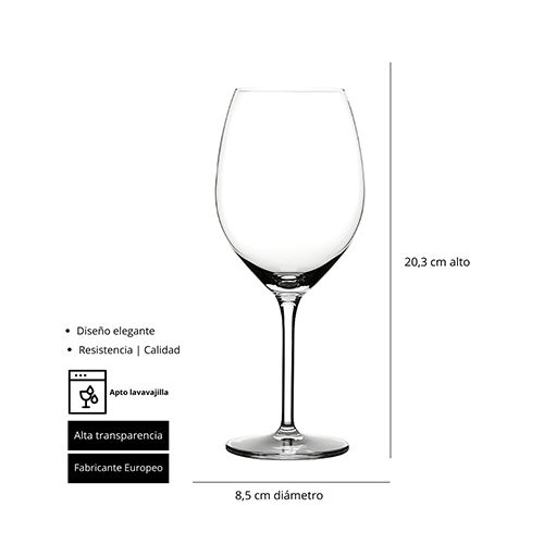 SUMMA DUNA Copa de Mesa de Cristal, 48 cl, Altura 213 mm, Diámetro 86 mm, Cristalería Alta, Diseño Curvado y Liso, Apta Lavavajillas (Set de 6)