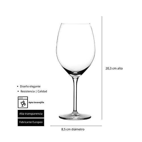 Summa Copa Mesa de Cristal, 48 cl, 213 mm de alto, 86 mm de diámetro, borde fino, Duna (Set de 6)