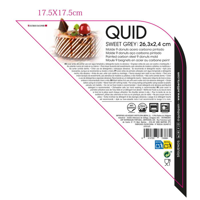 Quid Molde 9 Donuts Sweet Grey Gris 26,3x26,3x2,4 cm