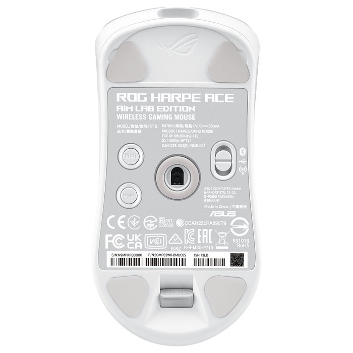 ASUS ROG Harpe Ace Aim Lab Edition Ratón Gaming Inalámbrico Ambidiestro Blanco, 36000 DPI, Opto-Mecánico, Conexión RF/Bluetooth/USB-C