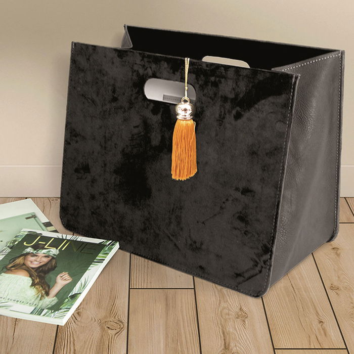 Home Deco Factory Revistero Negro Plegable Terciopelo 30x19x40 cm