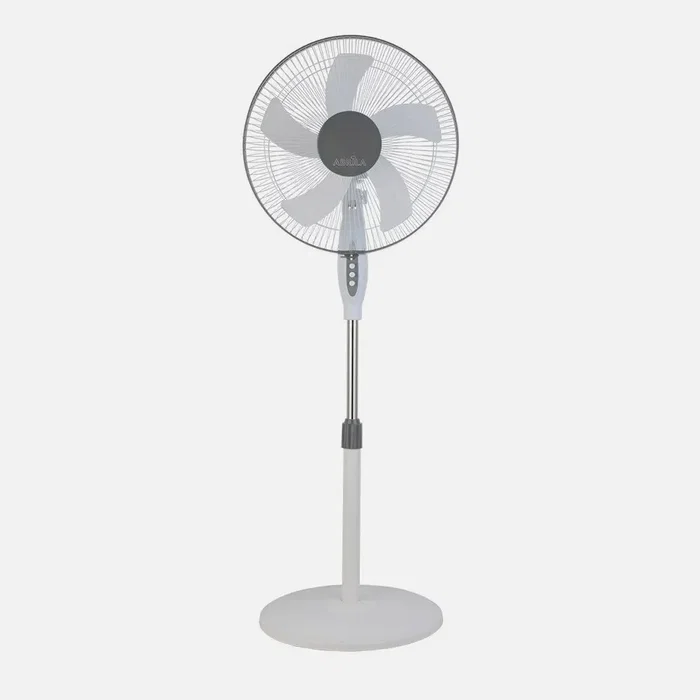 Fabrilamp BELMONTE - Ventilador de pie blanco/gris, 45W, 5 aspas, 3 velocidades, orientable y rotatorio, altura regulable