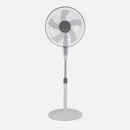 Fabrilamp BELMONTE - Ventilador de pie blanco/gris, 45W, 5 aspas, 3 velocidades, orientable y rotatorio, altura regulable