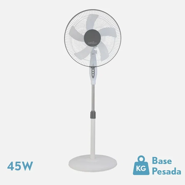 Fabrilamp BELMONTE - Ventilador de pie blanco/gris, 45W, 5 aspas, 3 velocidades, orientable y rotatorio, altura regulable