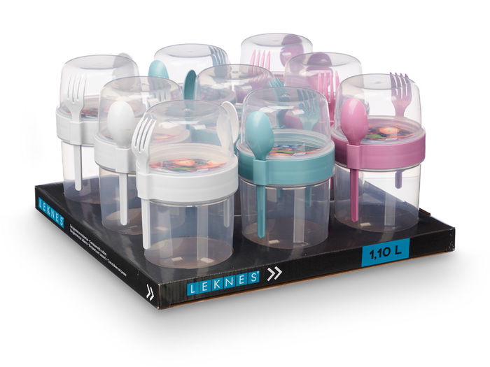 Leknes Recipiente Plástico para Cubiertos 1100ml Surtidos Colores 12.5x18x10.2cm (Set de 18)