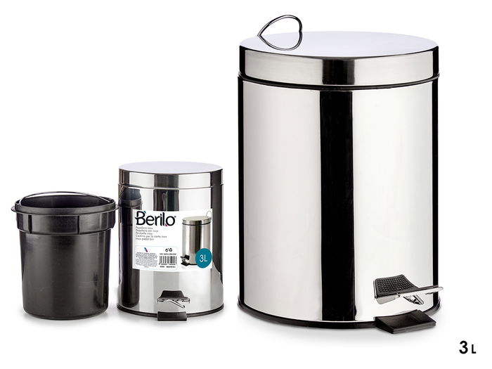 Berilo Papelera 3L Acero Inoxidable Con Pedal 23x25x17cm Plata (Set de 6)