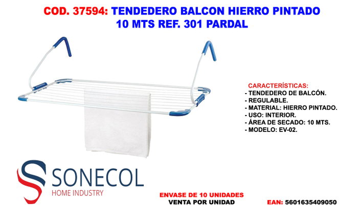 Tendedero para balcón de hierro pintado 10 mts EV-02 REF.301P Tendedero para balcón de hierro pintado 10 mts EV-02 REF.301P