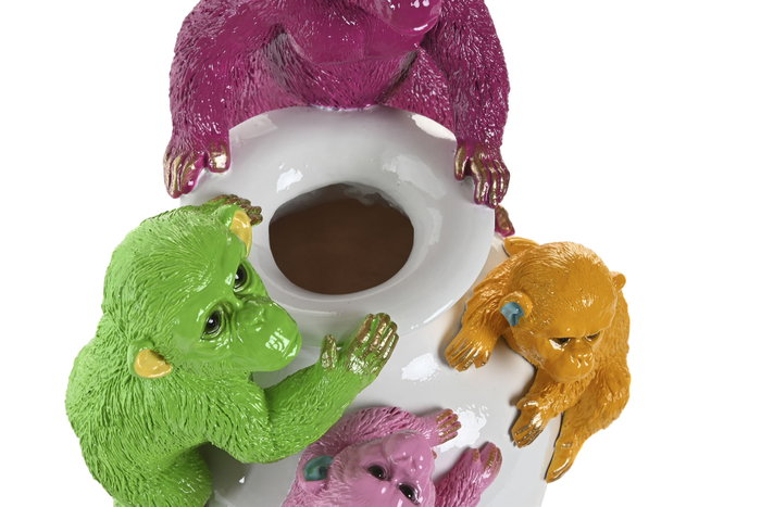 DKD Home Decor Jarrón de Resina Monos Blanco y Multicolor DKD Home Decor Jarrón de Resina Monos Blanco y Multicolor