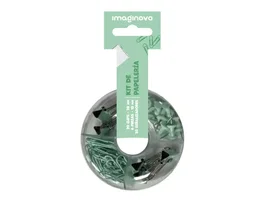 Imaginovo Set de Papelería con 30 Clips de 28 mm, 6 Pinzas de 19 mm y 20 Chinchetas, Color Verde, para Oficina y Escuela