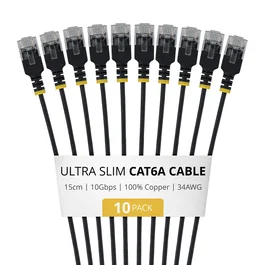 StarTech.com Paquete de 10 Cables de Red Cat6A Ultrafinos 15cm Negro