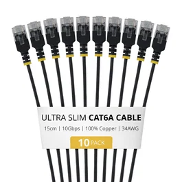StarTech.com Paquete de 10 Cables de Red Cat6A Ultrafinos 15cm Negro