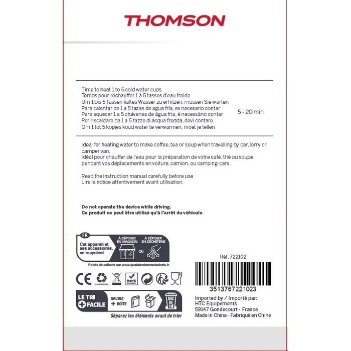 Thomson THO3513767221023 Hervidor de Agua 24 V 1.3 L 250 W