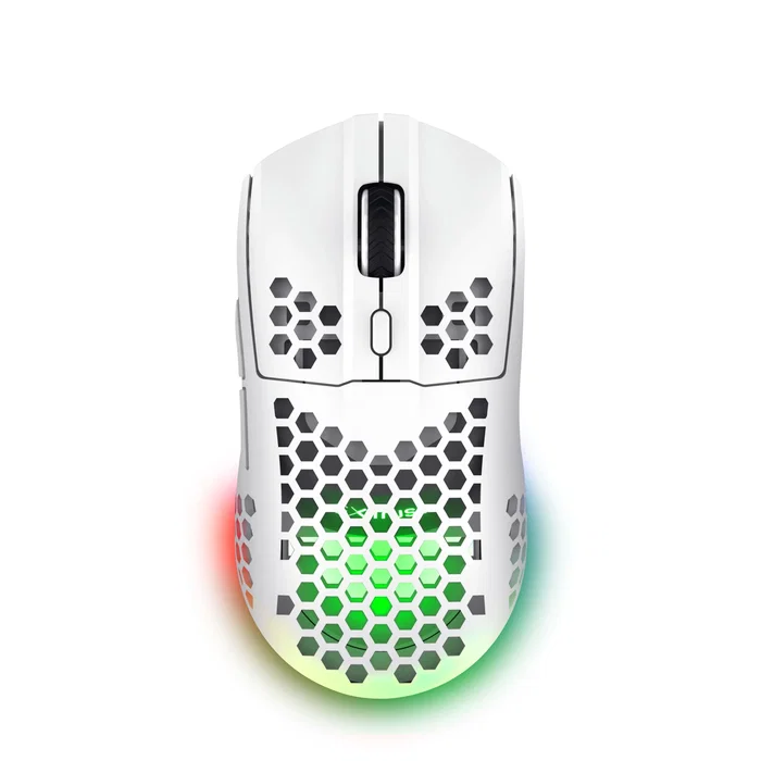 Trust GXT 929 Helox Ratón Gaming Inalámbrico Ultraligero para Mano Derecha, 4800 DPI, Iluminación LED RGB, Batería Recargable, Blanco
