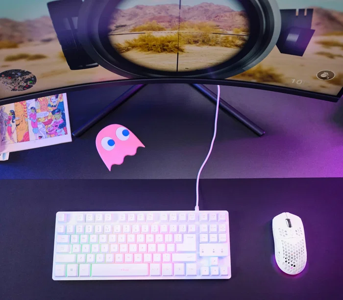 Trust GXT 929 Helox Ratón Gaming Inalámbrico Ultraligero para Mano Derecha, 4800 DPI, Iluminación LED RGB, Batería Recargable, Blanco