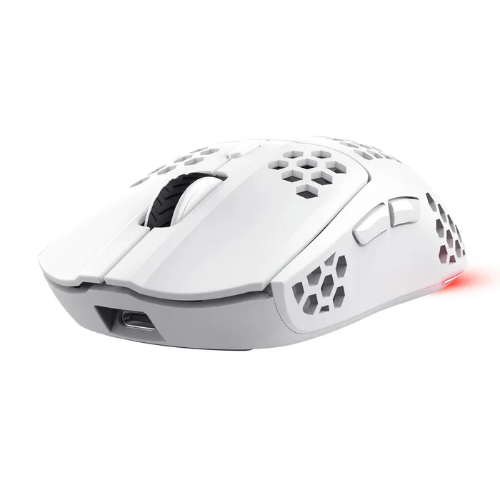 Trust GXT 929 Helox Ratón Gaming Inalámbrico Ultraligero para Mano Derecha, 4800 DPI, Iluminación LED RGB, Batería Recargable, Blanco