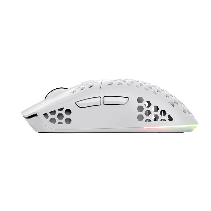 Trust GXT 929 Helox Ratón Gaming Inalámbrico Ultraligero para Mano Derecha, 4800 DPI, Iluminación LED RGB, Batería Recargable, Blanco