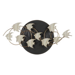 Ixia Mural de Pared Peces Negro-Blanco Metal 119,40 x 7 x 59,70 cm