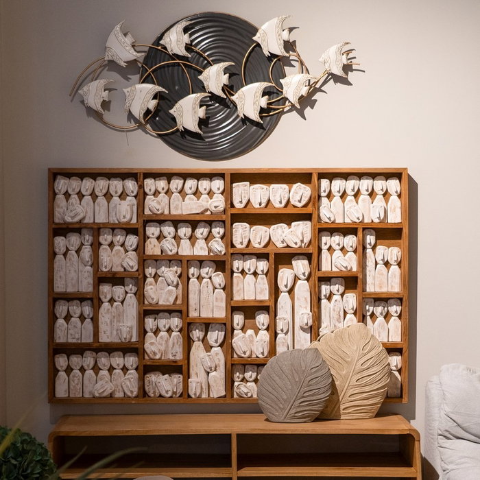 Mural Pared Peces Negro-Blanco Metal 119,40 X 7 X 59,70 cm