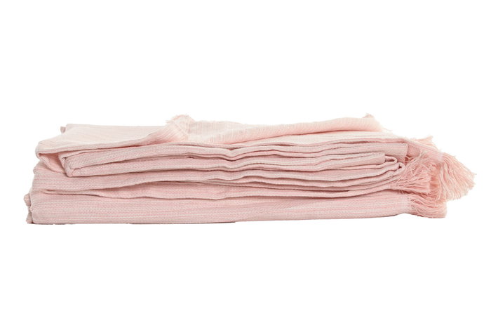 DKD Home Decor Plaid Rosa Blanco 260 x 230 cm Poliéster Reciclado Hecho a Mano con Flecos (2 Unidades)