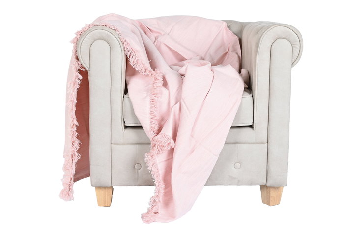 DKD Home Decor Plaid Rosa Blanco 260 x 230 cm Poliéster Reciclado Hecho a Mano con Flecos (2 Unidades)