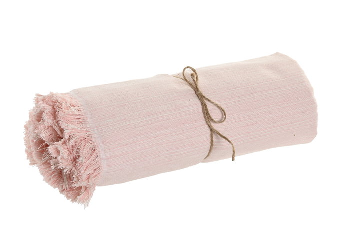 DKD Home Decor Plaid Rosa Blanco 260 x 230 cm Poliéster Reciclado Hecho a Mano con Flecos (2 Unidades)