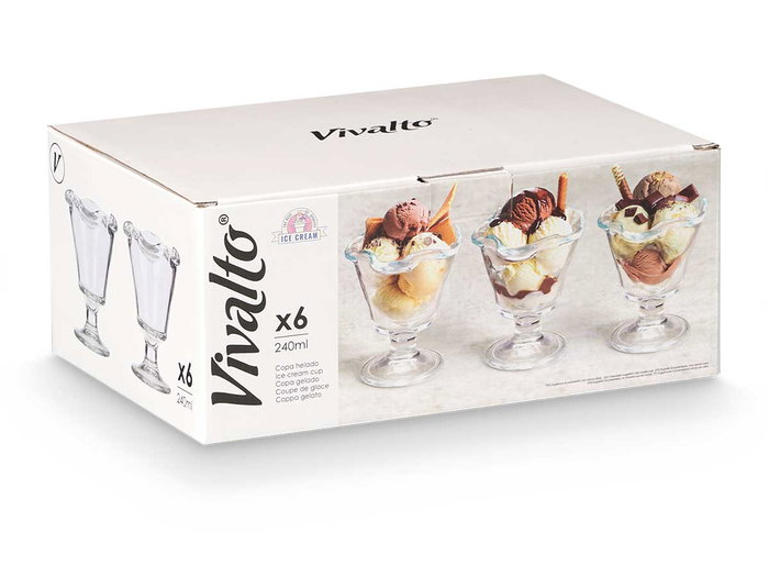 Vivalto Copa de Vidrio para Helado Ondas 240 ml, Transparente, Dimensiones: 10.5x11.5x10.5 cm (Set de 24)