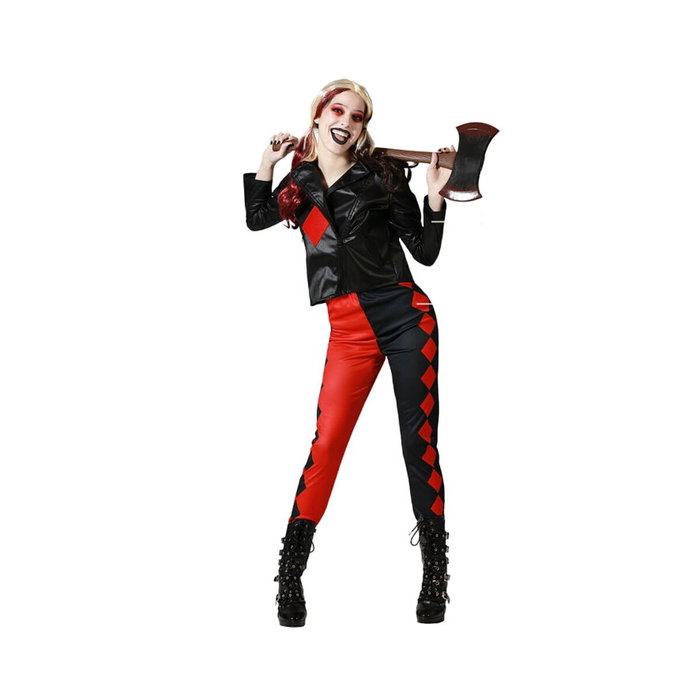Disfraz Arlequín Mujer Adulta XL Conjunto Chaqueta Negra y Pantalones Rojos Disfraz Arlequín Mujer Adulta XL Conjunto Chaqueta Negra y Pantalones Rojos