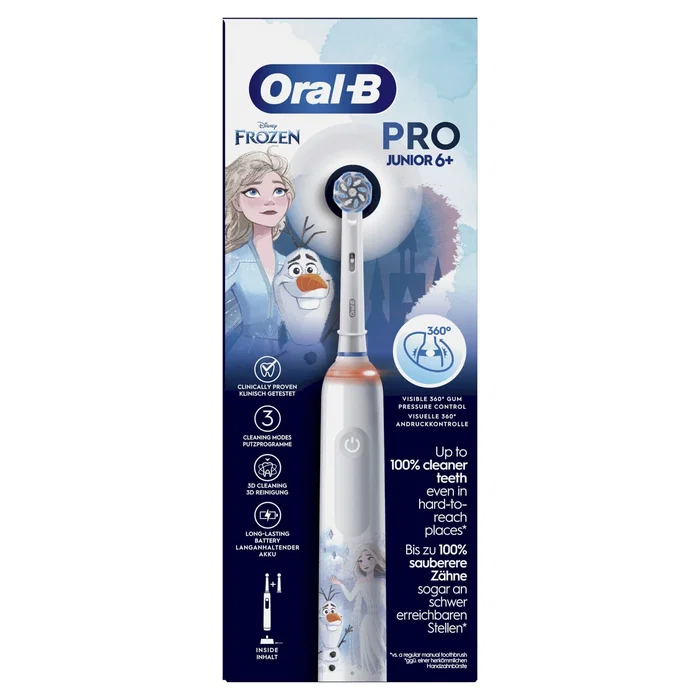 Oral-B Pro Junior Frozen Cepillo de Dientes Eléctrico para Niños - 14876673 - Giratorio, 3 Modos, Sensor de Presión, Temporizador 4x30s, Suave, Multicolor, Recomendado +6 Años