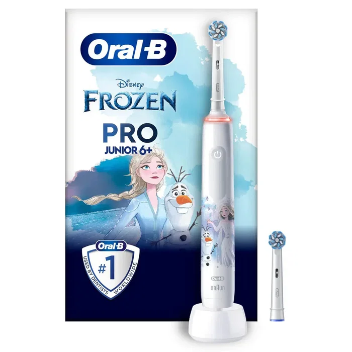 Oral-B Pro Junior Frozen Cepillo de Dientes Eléctrico para Niños - 14876673 - Giratorio, 3 Modos, Sensor de Presión, Temporizador 4x30s, Suave, Multicolor, Recomendado +6 Años