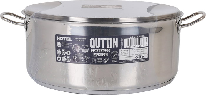Quttin Cacerola con Tapa de Acero Inoxidable 34 cm, Espesor 0.8 mm, Capacidad 12.5 Litros (2 Unidades)