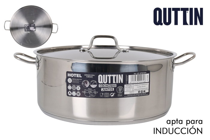 Quttin Cacerola con Tapa de Acero Inoxidable 34 cm, Espesor 0.8 mm, Capacidad 12.5 Litros (2 Unidades) Quttin Cacerola con Tapa de Acero Inoxidable 34 cm, Espesor 0.8 mm, Capacidad 12.5 Litros (2 Unidades)