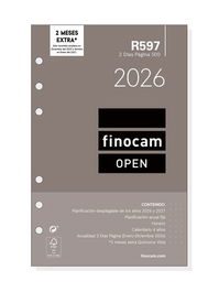 Finocam Recambio Anual Agenda De Anillas Open R597 500 117x181 mm 2 Días Por Página 2026