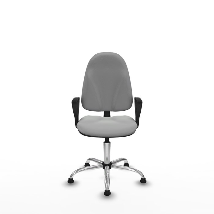 Silla de oficina Algarra con mecanismo Contacto permanente básico tapizada con Similpiel color Gris claro. Equipada con Base cromada, Brazos fijosy Topes