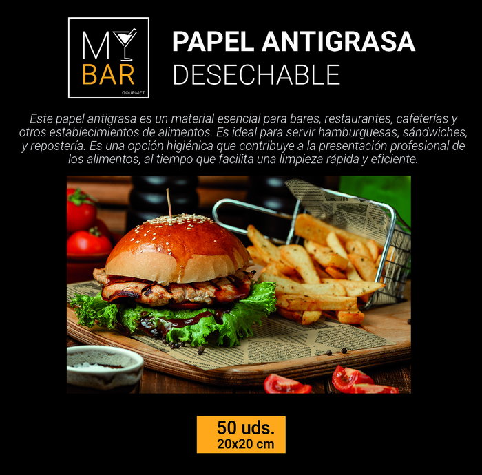 My Bar - Papel antigrasa de color kraft, tamaño 20 x 20 cm, paquete de 50 pliegos (24 Unidades)