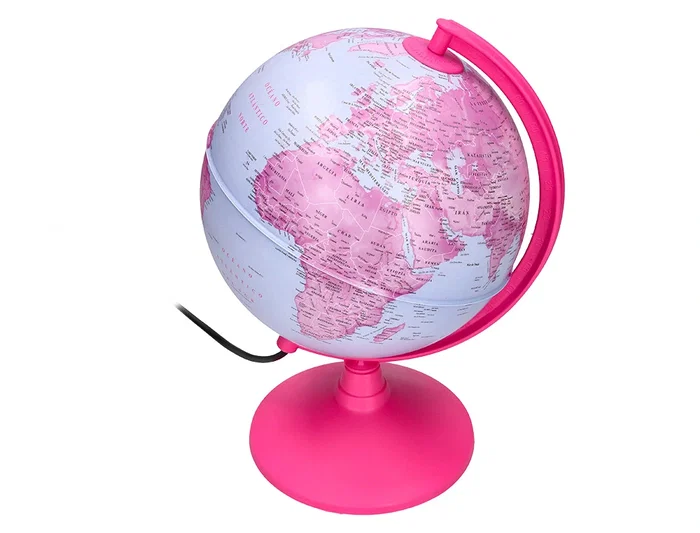 Liderpapel Globo Terraqueo Físico y Político con Luz Diámetro 20 cm Color Rosa
