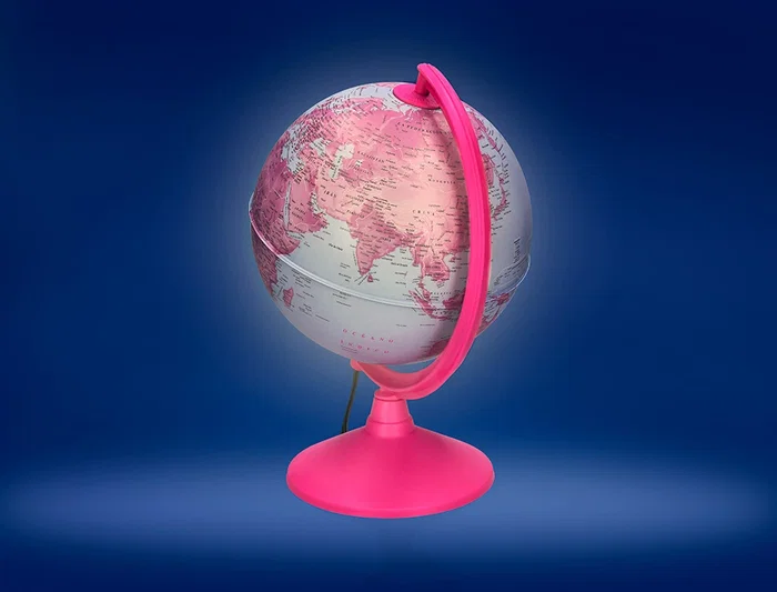 Liderpapel Globo Terraqueo Físico y Político con Luz Diámetro 20 cm Color Rosa